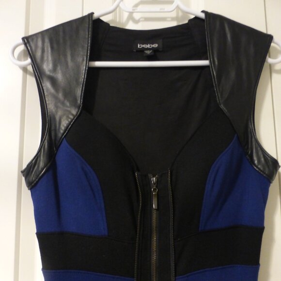 BEBE dark blue & black stripes dress with faux leather accents - Picture 3 of 11